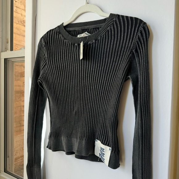 NWT Free People We The Free Between The Lines Rib Sweater Long Sleeve in Black - Picture 6 of 10